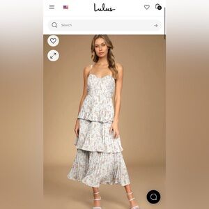 Lulus Cascading Crush Pale Blue Floral Print Tiered Bustier Midi Dress